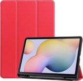 Hoes Geschikt voor Samsung Galaxy Tab S7 - Smart Tri-Fold Tablet Book Case Cover met Penhouder - Rood