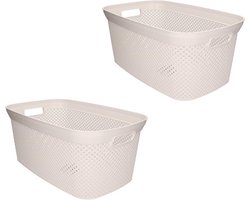 Wasmand - 2x - wit - kunststof - 34 x 54 x 23 cm - 35 liter - met handvatten - manden voor wasgoed