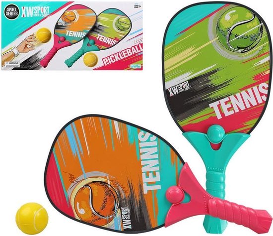 Gekleurde beachball/pickleball set buitenspeelgoed - Houten beachballset - Rackets/batjes en bal - Tennis ballenspel/ pickleball - Merkloos