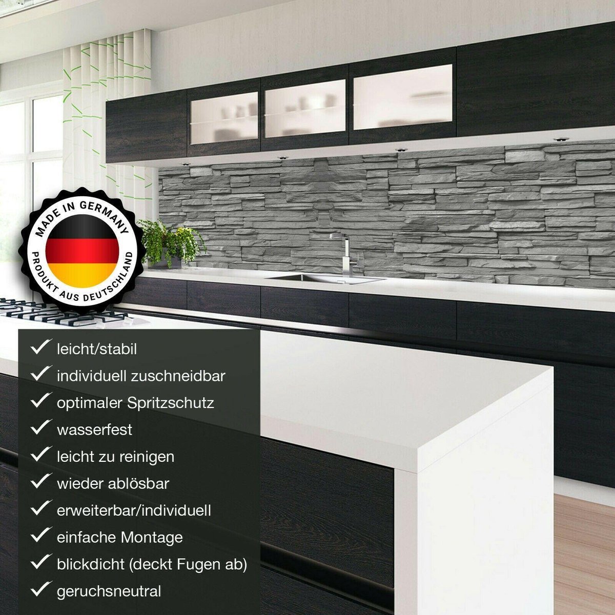 Design wandplaten - grijs stenen motief - voor keuken -boot - caravan -  aquarium -... | bol.com