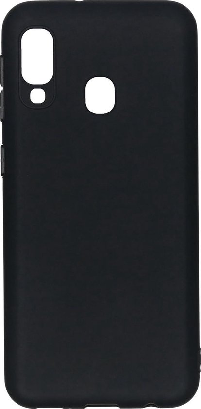 Coque de téléphone noire pour Samsung Galaxy A20e, avec découpes pour appareil photo et scanner d'empreintes digitales.