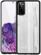Backcover Soft Siliconen Hoesje Geschikt voor Samsung Galaxy S20 Telefoonhoesje met Zwarte rand Wit Hout