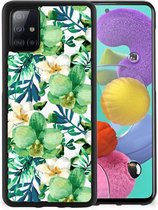 Telefoon Hoesje Geschikt voor Samsung Galaxy A51 Silicone Back Cover met Zwarte rand Orchidee Groen