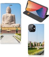 Bookcase Geschikt voor iPhone 12 | Geschikt voor iPhone 12 Pro Smartphone Hoesje Boeddha