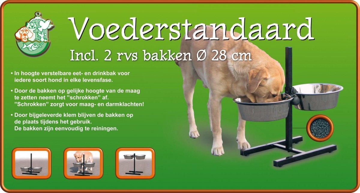 H-Standaard inclusief Roestvrijstale voerbakken - 28 cm bol.com