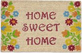 Relaxdays deurmat kokos 60x40 - home sweet home - kokosmat - antislip voetmat met bloemen
