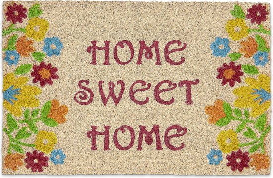 Relaxdays deurmat kokos 60x40 home sweet home, kokosmat, voetmat, deurmat, bloem - Relaxdays