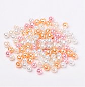 Kralen- Sieraden Maken- 200 Glasparels-Barely Pink-6mm