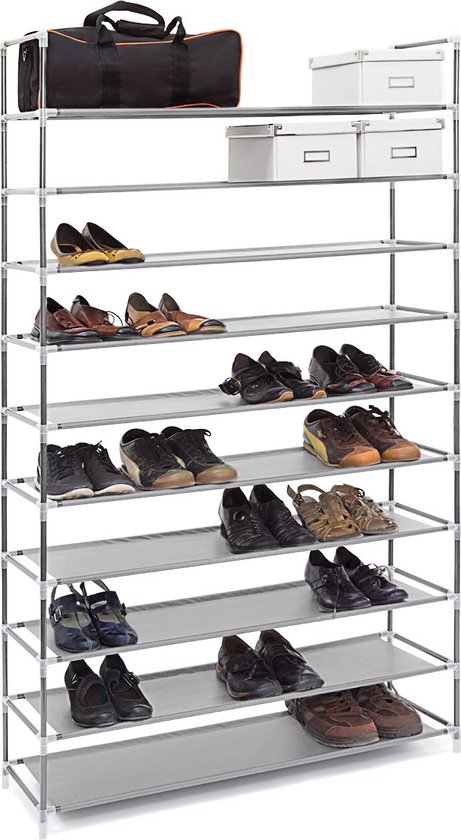 Relaxdays schoenenrek XXL - 50 paar schoenen - etages - Textiel grijs | bol.com