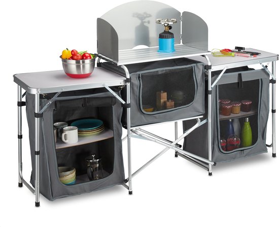 Aanvankelijk Getalenteerd Sjah Relaxdays campingkeuken inklapbaar - campingkast - buitenkeuken - aluminium  frame - keuken | bol.com