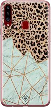 Samsung A20s hoesje siliconen - Luipaard marmer mint | Samsung Galaxy A20s case | Bruin | TPU backcover transparant
