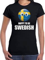 Zweden Happy to be Swedish landen t-shirt met emoticon - zwart - dames -  Zweden landen shirt met Zweedse vlag - EK / WK / Olympische spelen outfit / kleding XS