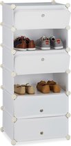 relaxdays schoenenrek kunststof - gesloten schoenenkast - kliksysteem - 6 vakken wit
