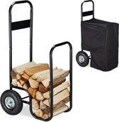 Relaxdays brandhout kar - metaal - houtopslag - brandhoutwagen - haardhout rek - trolley