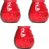 3x Rode lowboy tafelkaarsen 10 cm 40 branduren - Kaars in glazen houder - Horeca/tafel/bistro kaarsen - Tafeldecoratie - Tuinkaarsen
