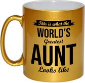 This is what the worlds greatest aunt looks like cadeau koffiemok / theebeker - goudkleurig - 330 ml - verjaardag / bedankje