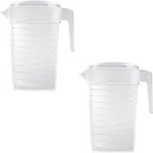 3x Waterkannen/sapkannen met deksel 1 liter kunststof - Smalle schenkkan die in de koelkastdeur past - Sapkannen/waterkannen/schenkkannen/limonadekannen