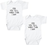 Romper tweeling - Can you tell which twin i am (tweeling) - Romper wit - Maat 74/80 - Kraamcadeau tweeling - Tweeling cadeau - Baby cadeau tweeling - Tweeling geboren