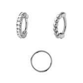 Lucardi Piercings - Stalen set helixpiercings glad/dots/zirkonia