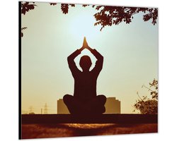 Dibond –Yoga Zonsondergang-80x80 Foto op Aluminium (met ophang)