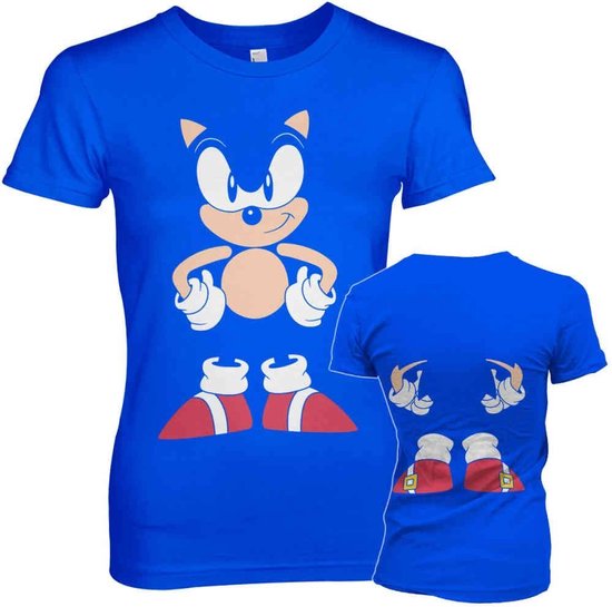 Sonic The Hedgehog Dames Tshirt -L- Front & Back Blauw