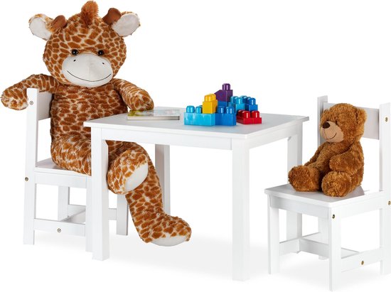 Relaxdays kindertafel en stoeltjes wit - speeltafel - knutseltafel - tekentafel - tafeltje