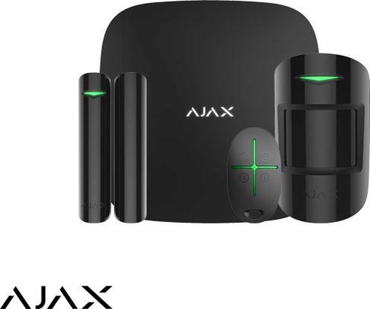 Ajax Hubkit, zwart, GSM/LAN hub, PIR, deurcontact, afstandsbediening