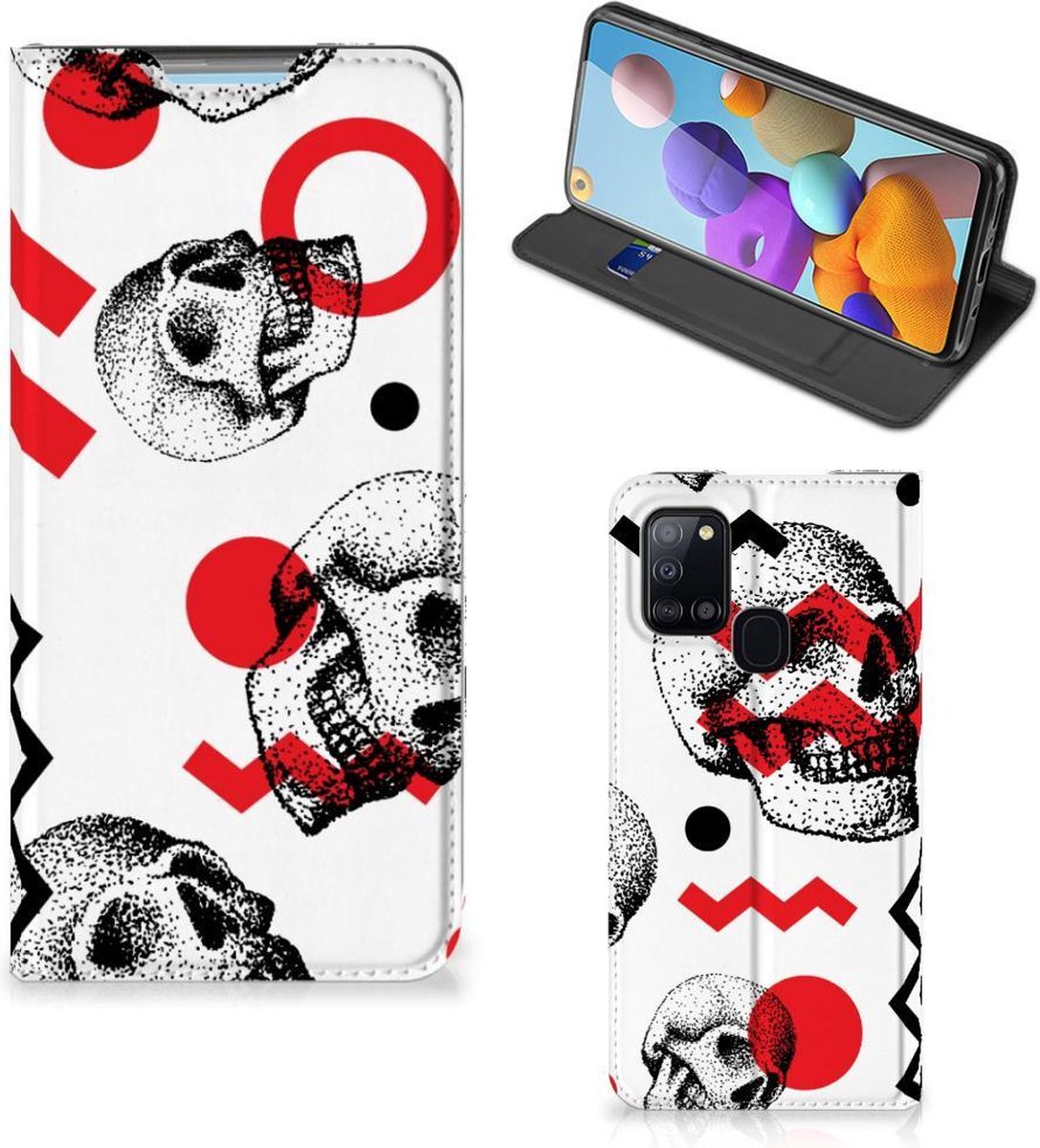 Mobiel BookCase Samsung Galaxy A21s Skull Red