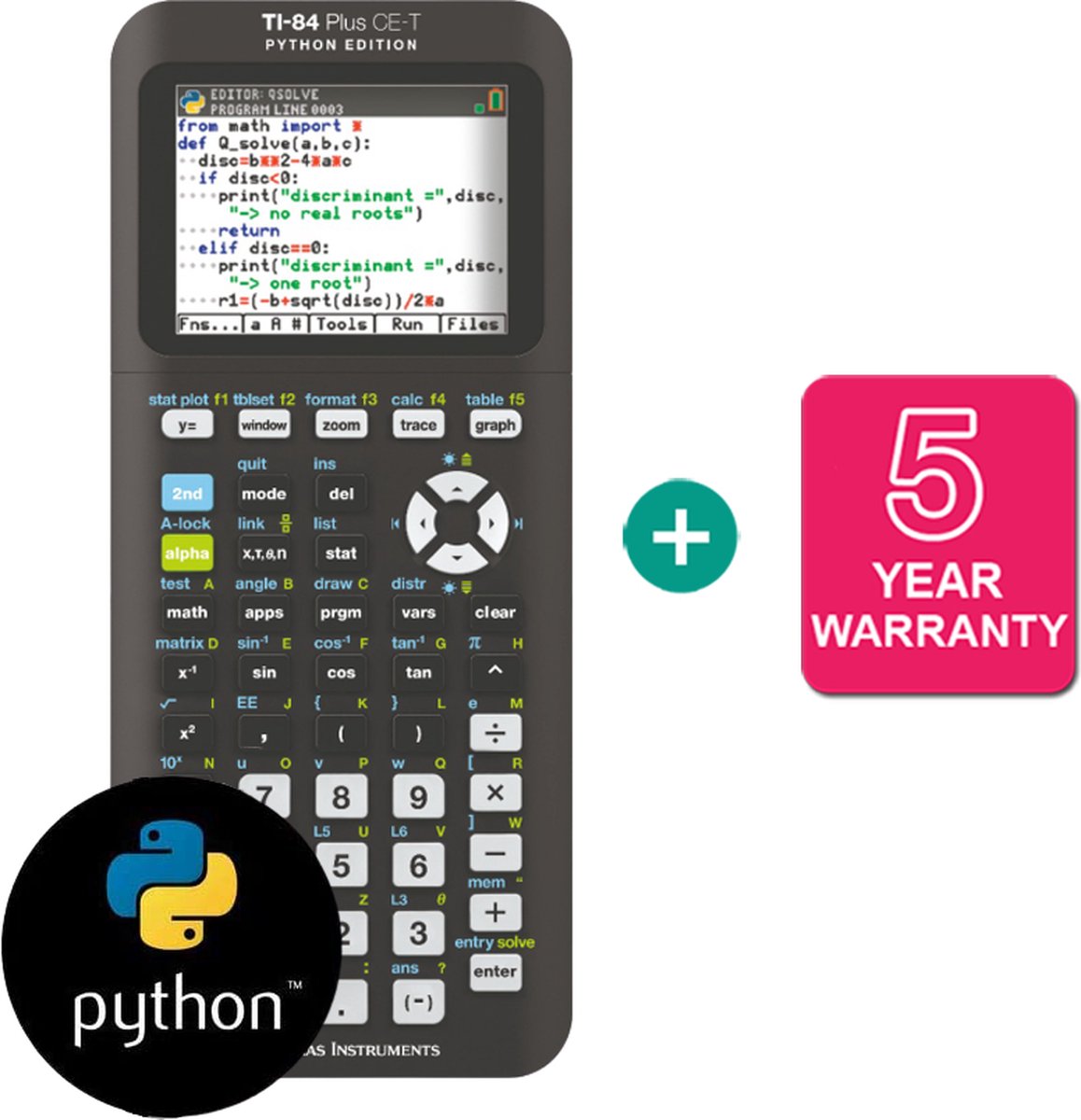 Texas Instruments TI-84 Plus CE-T Python Edition - Grafische rekenmachine + Verlengde garantie