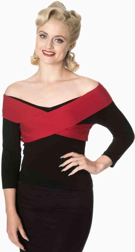 Dancing Days - WRAPPED IN LOVE Off shoulder top - L - Zwart/Rood