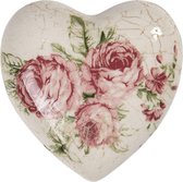 Clayre & Eef Décoration Coeur 8x8x4 cm Beige Rose Céramique Fleurs