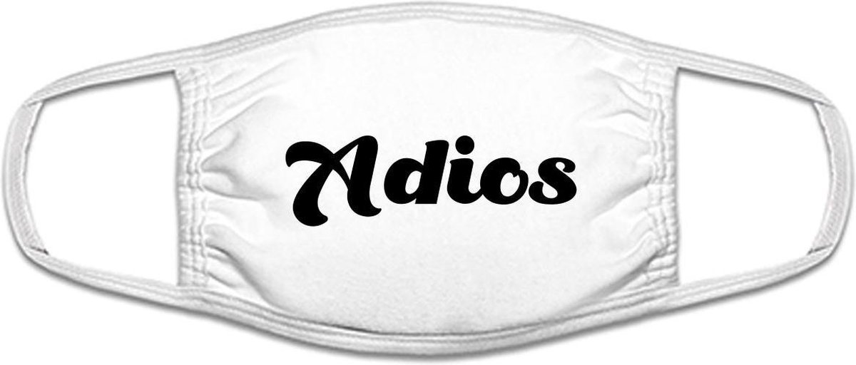Adios mondkapje | grappig | gezichtsmasker | bescherming | bedrukt | logo | Wit mondmasker van katoen, uitwasbaar & herbruikbaar. Geschikt voor OV