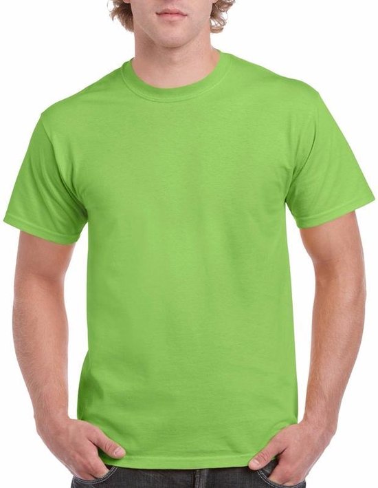 Set van 2x stuks lime Groene katoenen t-shirts voor heren 100% katoen - zware 200 grams kwaliteit - Basic shirts, maat: 2XL (44/56)