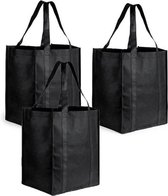 3x stuks boodschappen tassen/shoppers zwart 38 cm - Stevige boodschappentassen/shoppers