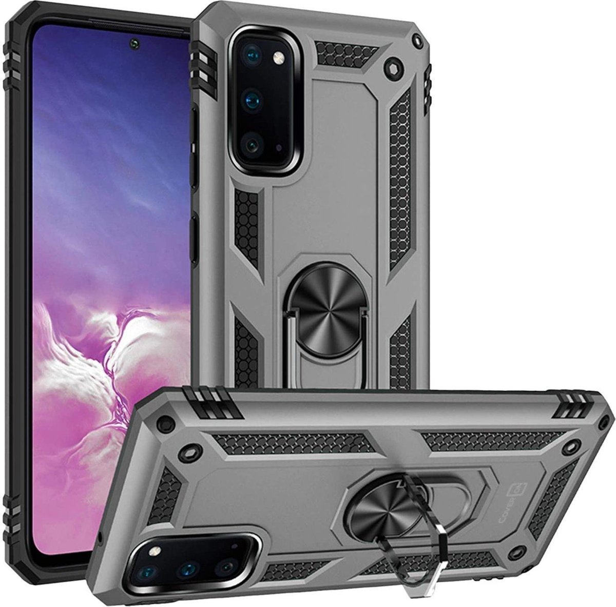 Hoesje Geschikt voor: Samsung Galaxy A71 Rugged Ring Armor schokbestendige zilver