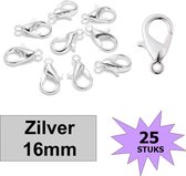 Fako Bijoux® - Karabijn Sluitingen - Karabijnsluitingen - Zilverkleurig - 16mm - 25 Stuks