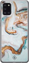 Samsung A31 hoesje siliconen - Marmer blauw goud | Samsung Galaxy A31 case | blauw | TPU backcover transparant