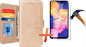 Samsung Galaxy A41 Hoesje - Lederen Portemonnee Book Case met 1X Screenprotector - Tempered Glass - Goud - Epicmobile