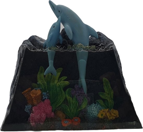 Dolfijn decoratie voor binnen of buiten - polyresin beeld van uit het water springende dolfijnen 12 cm hoog | GerichteKeuze