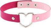 KIMU choker roze two-tone hartje - PU leer collar ketting hart halsband