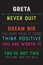 Greta You Are Stronger Than You Think Never Quit Prove Them Wrong Dream Big You Have What It Takes Think Positive You Are Worth It Dont Stop Believing