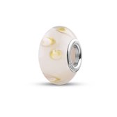 Quiges - Glazen - Kraal - Bedels - Beads Creme Transparant met Licht Gele Stippen Past op alle bekende merken armband NG895