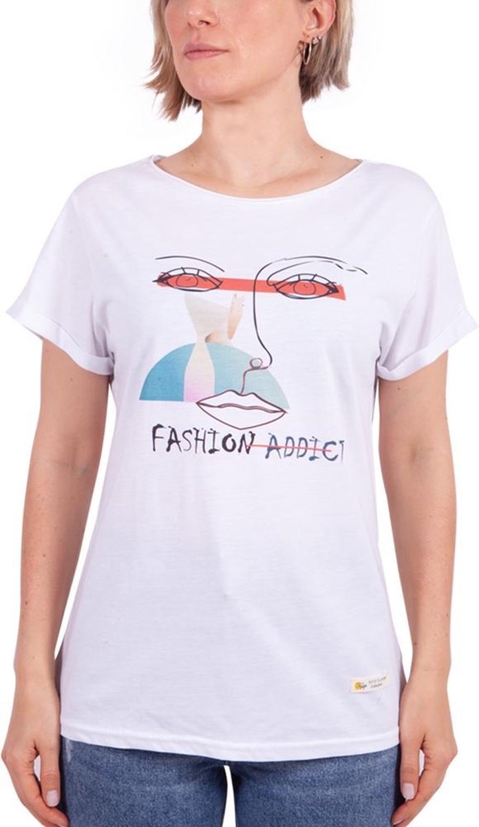 Biggdesign Faces FashionAddict - Dames Shirt - Korte Mouw - Maat S