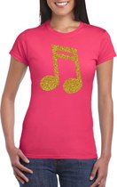 Gouden muziek noot  / muziek feest t-shirt / kleding - roze - voor dames - muziek shirts / muziek liefhebber / outfit XS