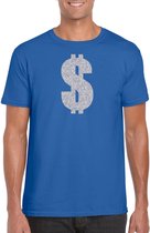 Zilveren dollar / Gangster verkleed t-shirt / kleding - blauw - voor heren - Verkleedkleding / carnaval / outfit / gangsters M