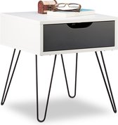 table de chevet relaxdays avec 1 tiroir - blanc-gris - table d'appoint - design moderne - table