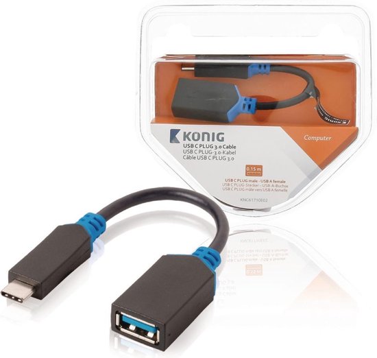 USB 3.0-adapterkabel C male - A female 0.20 m grijs