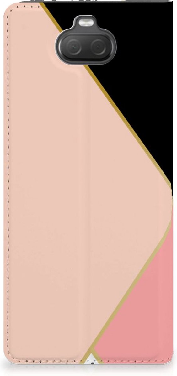 Sony Xperia 10 Stand Case Zwart Roze Vormen