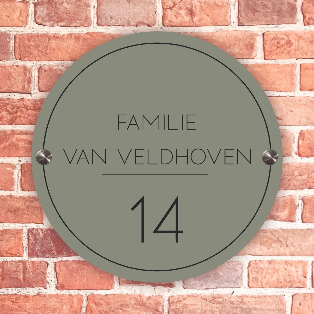 Naambordje voordeur rond donkergroen met zwart kader - 20cm rond - Incl. RVS bevestigingsmateriaal