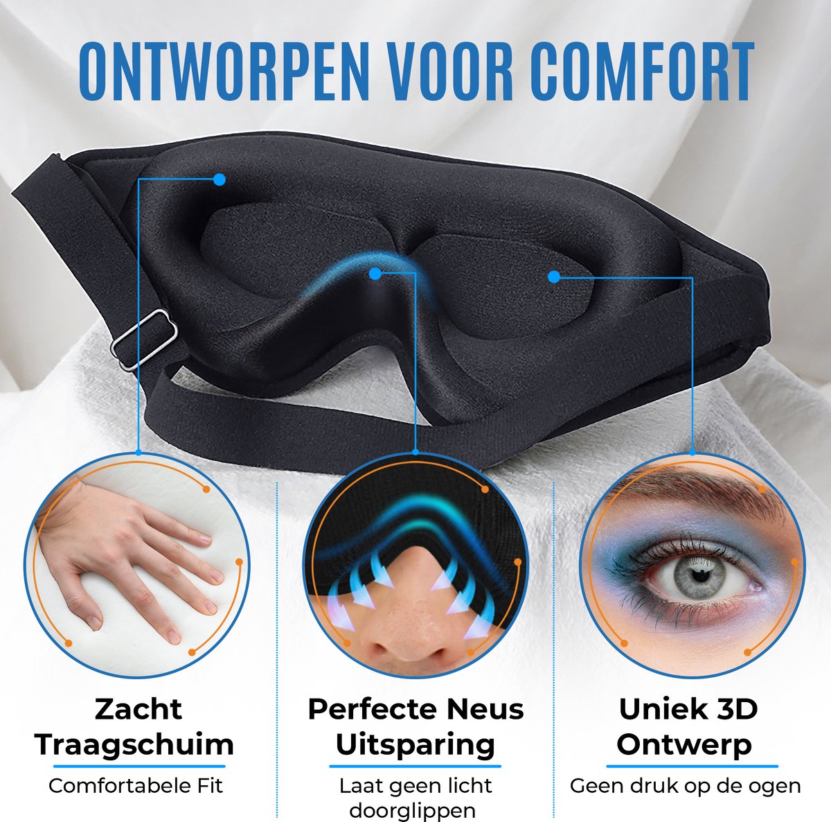 Smath® Slaapmasker 3D Ergonomisch - 100% Verduisterend Oogmasker voor Mannen en Vrouwen - Traagschuim - Verstelbaar — afbeelding 8